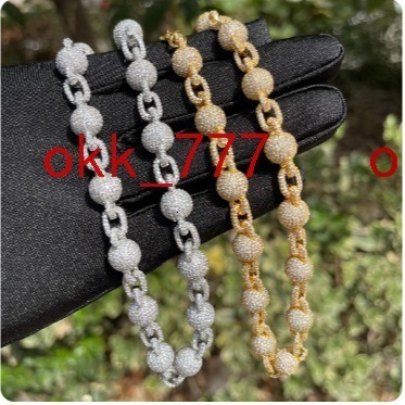New necklace fashionable hip-hop micro inlaid moissanite round bead chain unisex personalized
