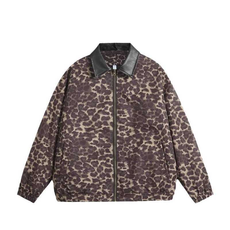Womens clothing European and American style leopard print padded cotton loose fit sailboat cotton jacket X241120