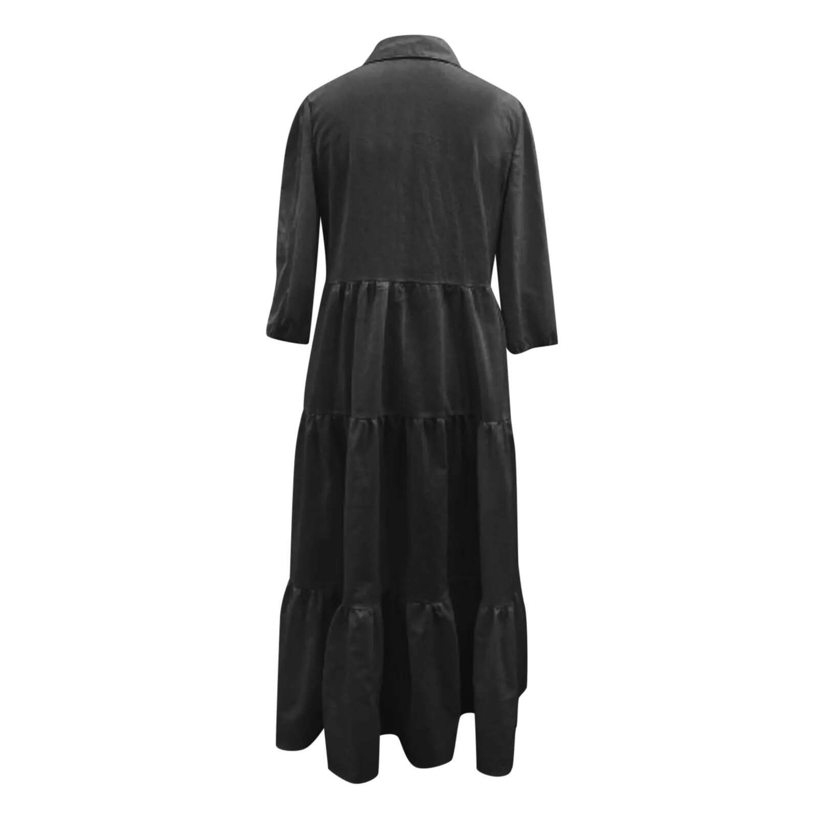 Dongdumaoyi Women Lapel Collar Button Solid Shirt Dress Causal Long Sleeve Loose Party Elegant Hight Waist Pleated