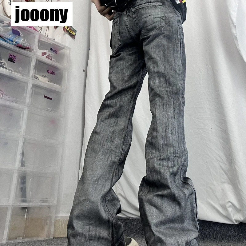 Harajuku Washed Retro Straight Wide Leg Denim Pants Versatile Mens High Street Baggy Casual Shining Jeans Spring Autumn 250408