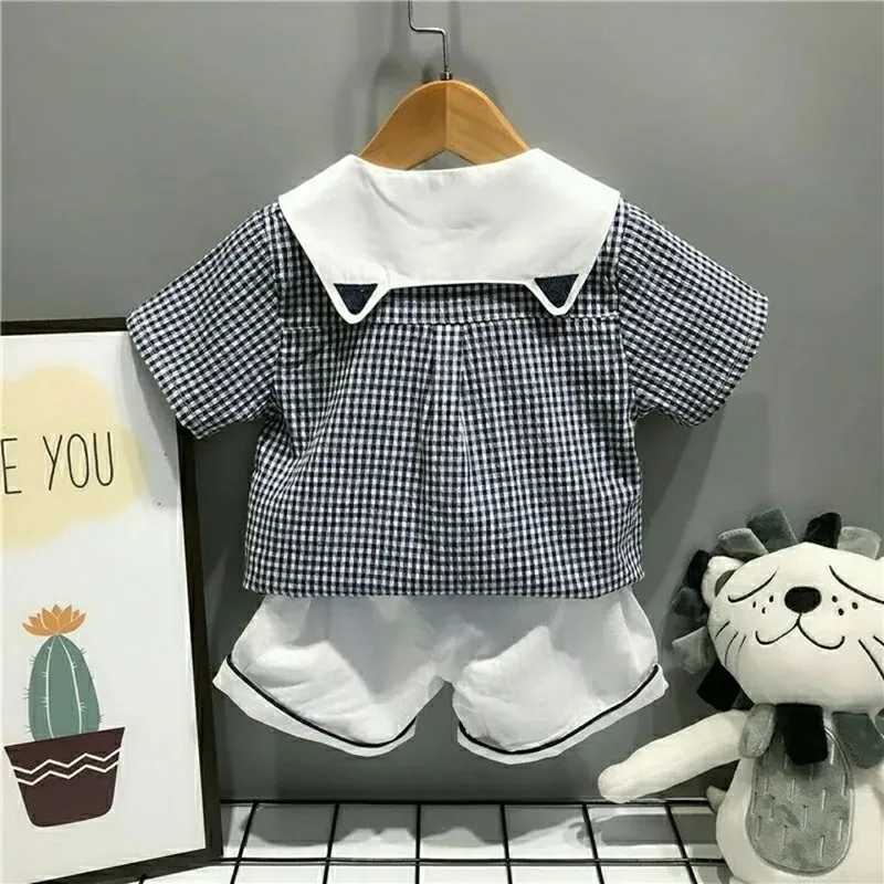 2023 New Summer Childrens Clothing Set Fashion Brother sisters Set Plaid Boys Shirt Two Piece Girls Baby Stripe Dress S2548