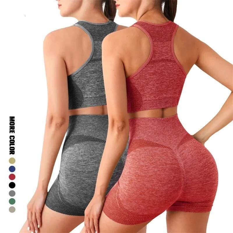 Seamless Set Workout Outfits for Women 1 Piece Sport Bra High Waist Shorts Yoga Leggings Sets Fiess Gym Clothing