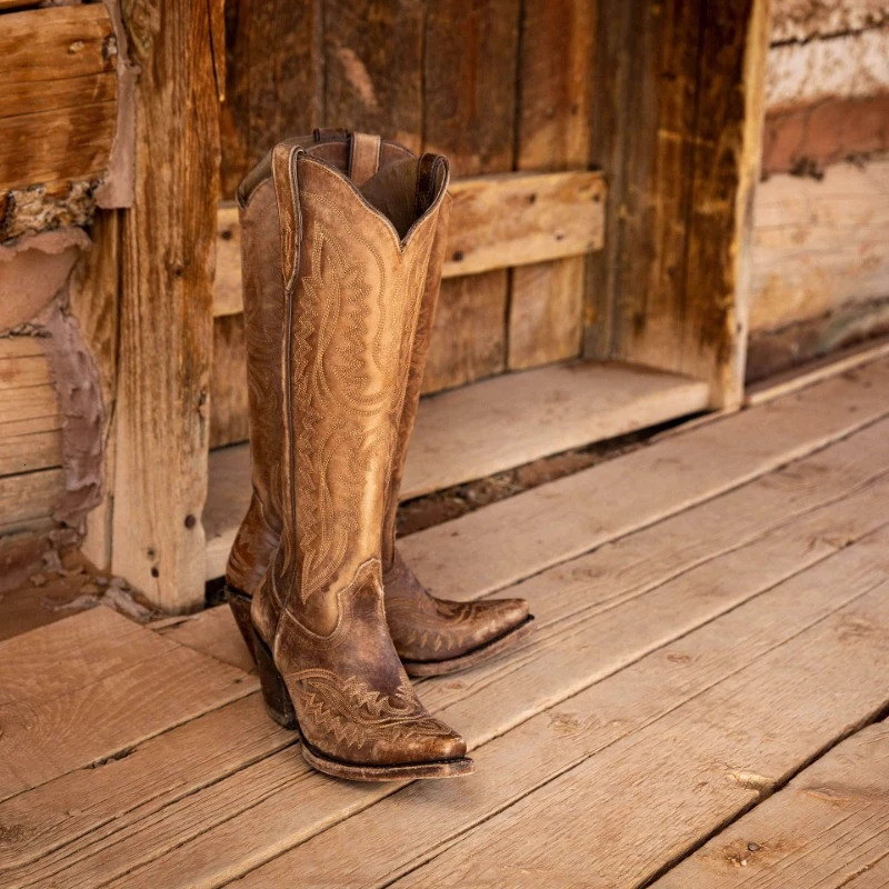 Womens Autumn/Winter European and American Pointed Thick Heel High Barrel Large Western Side Zipper Denim Boots 251106