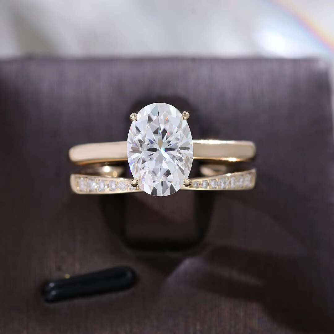 Wedding Rings Gold 18K Couple VVS Moissanite Ring Custom 2CT Oval Cut Solitaire Engagement Ring Set