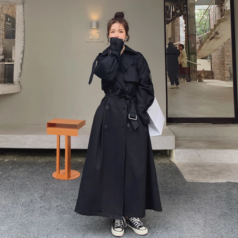 Trench Oversized XLong Womens Coat Double Tear Belt Windproof South Korea SpringSummer 250409