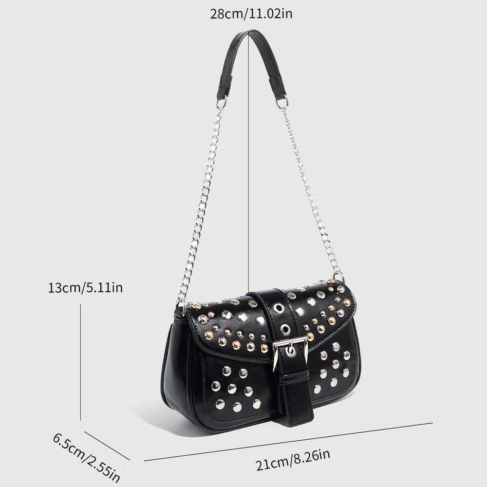 2025 Fashion Rivet Punk Style Chain Square Bag,Tortoiseshell Hundred Saddle Bag,Pu Small Fragrance Shoulder Bag