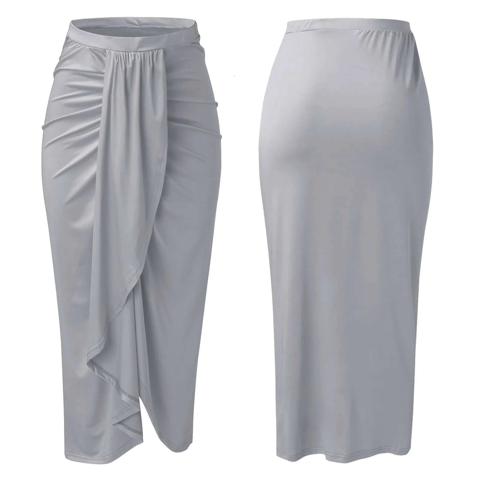 Dongdumaoyi Chic Elegant Party Wine Skirt Asymmetrical Casual Slit Wrap Falda Elastic High Waist Maxi Draped Skirts Womens Faldas Mujer