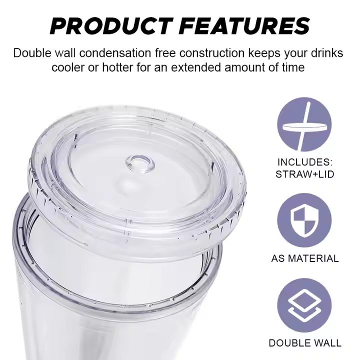 12oz 16oz 24oz snow globe acrylic tumblers double walled pre-drilled plastic cups with lid straw DIY clear drinking beverage cup customize logo
