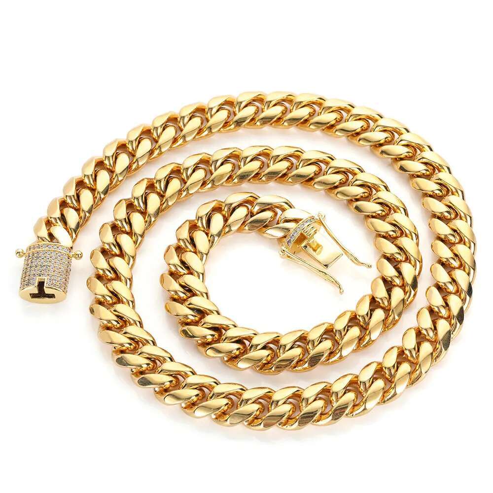 Drop Shipping Hip Hop Three Times Plated Stainless Steel Jewelry Bling Iced Miami Cuban Link Chain Necklace For Men
