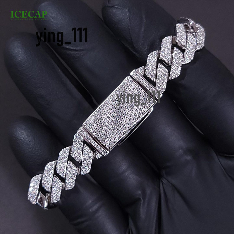 14mm 2 Rows High Quality D Color Moissanite Bracelets Pass Diamond Tester 925 Silver Hip-hop Style Cuban Bracelet