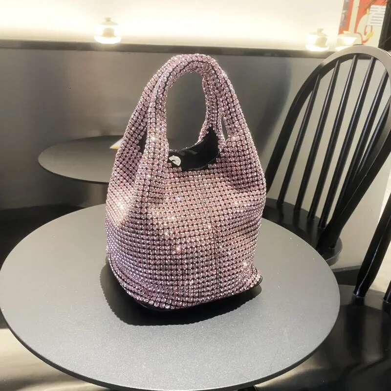 Shiny Crystal Bucket Shoulder Rhie Handmade Purses And Handbags Designer Evening Clutch Bag Purse