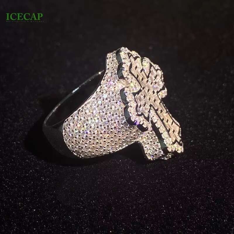 Cross Platinum Plated Iced Out Ring Trend Gift Hip Hop VVS Moissanite Diamond 925 Sterling Silver Ring Charm for Jewelry Making