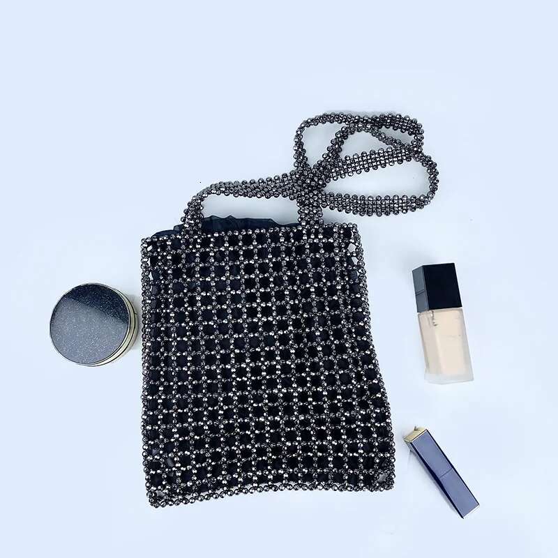 Fashion Woman Sier Acrylic Hollow Out Beaded Large Capacity Hand Woven Evening Clutch Bag Party Wedding Bolsa Feminina
