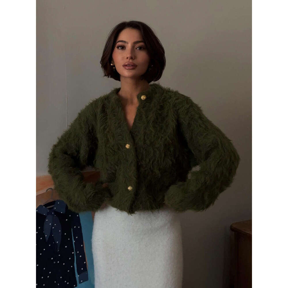 Soft Fuzzy 2025 Autumn Winter New Fashion Imitation Mink Knitted Sweater Cardigan for Women women's knitwear crop tops