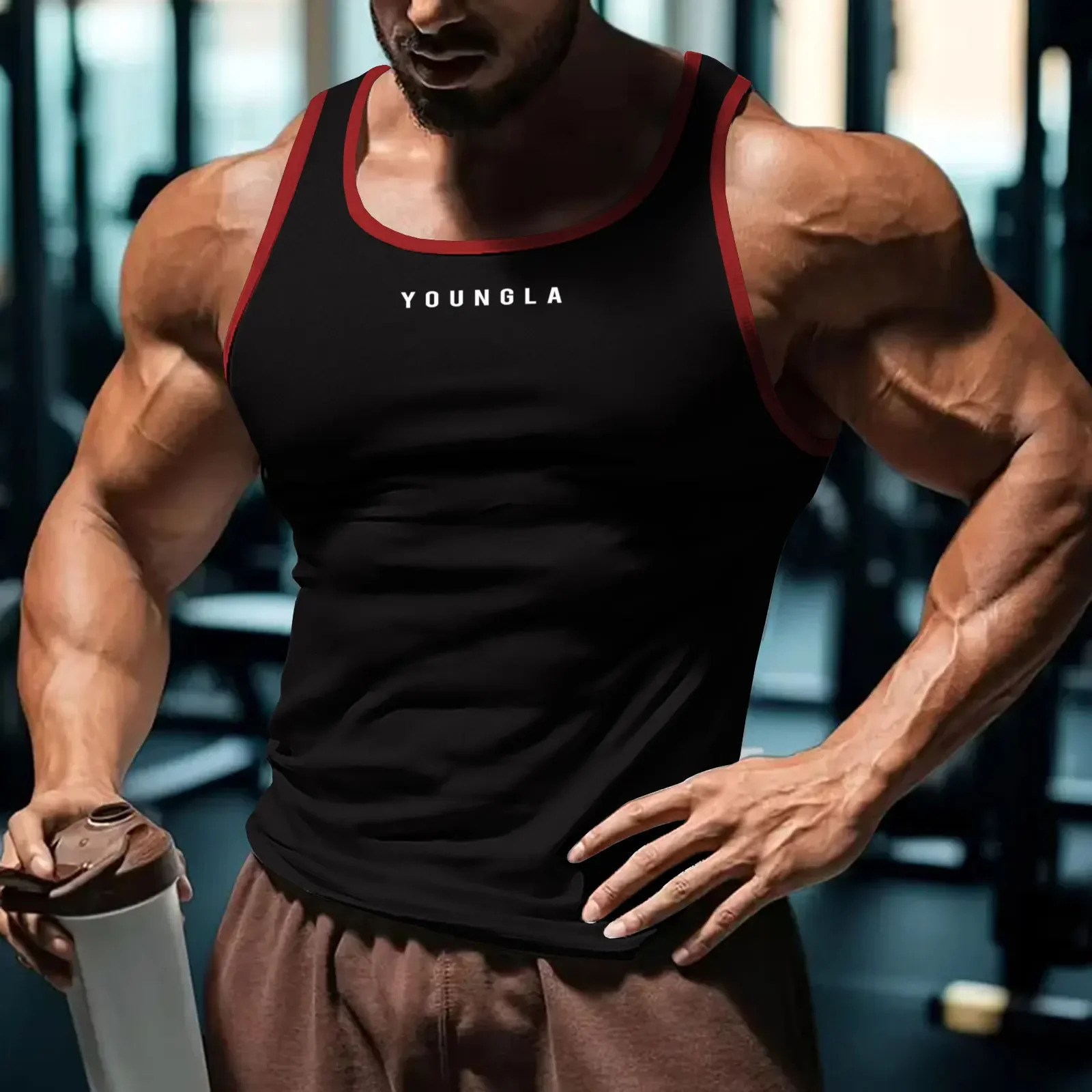 American fashion fitness suit square collar ultrathin mens summer vest sports classic and simple 250409
