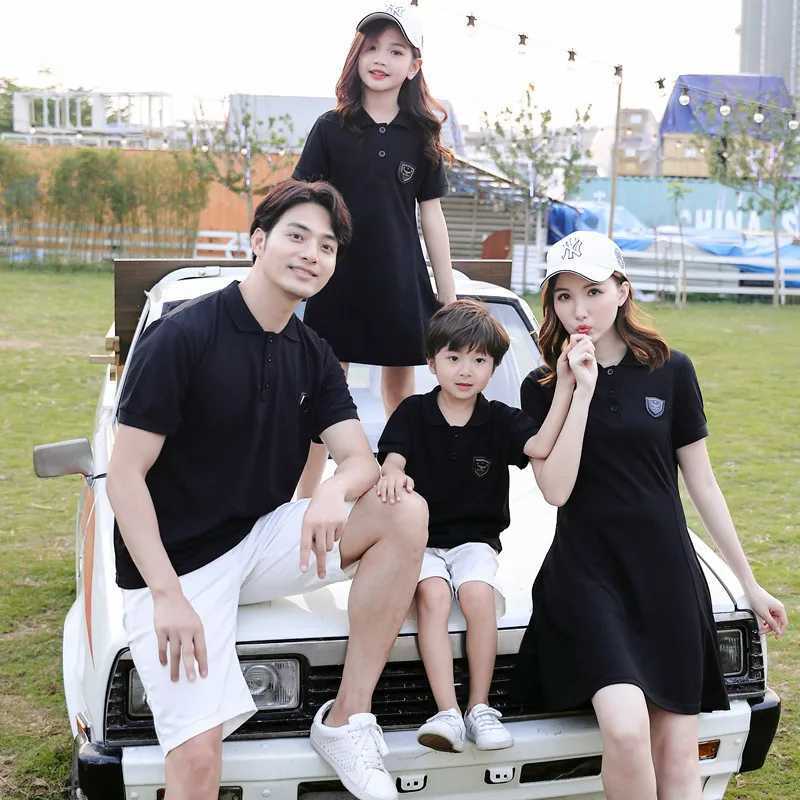 Fashionable black polo family dress mens shirt mens T-shirt mens T-shirt womens mini dress mens Mathing set S2548