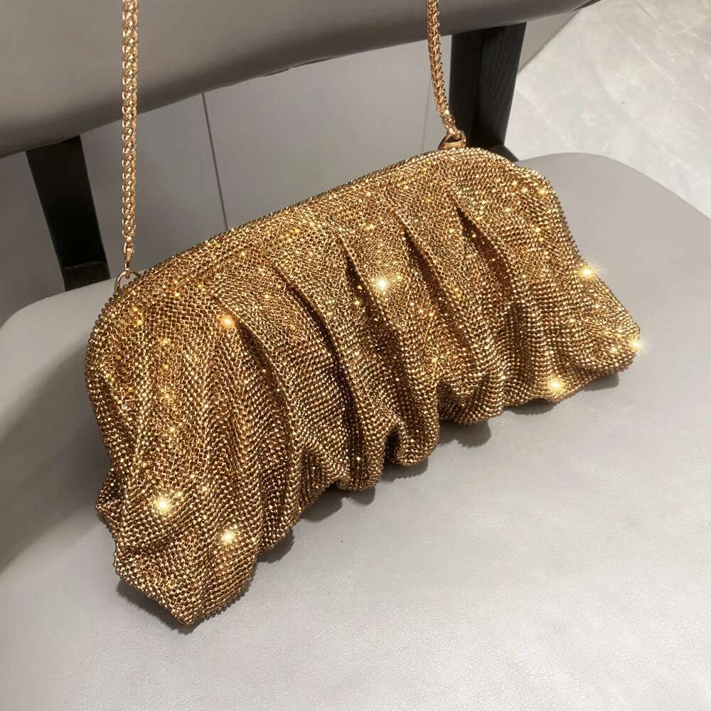 Designer Handmade Evening Clutch Bags Shiny Handle Rhies High Quality New Folds Purses Handbags Wedding Parties