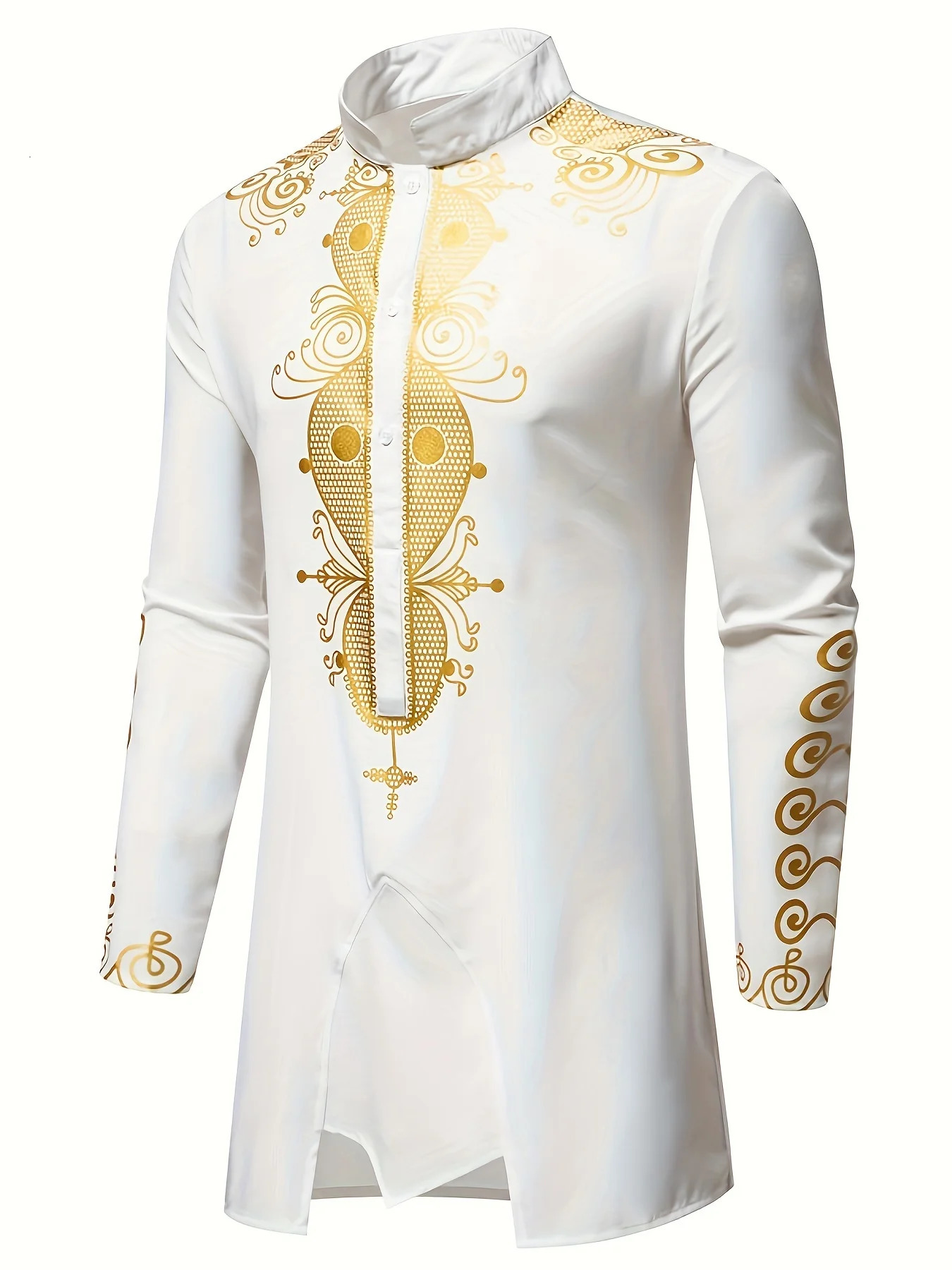 Traditional culture mens suit Muslim personalized 3D printed pattern Arabic dress loose and breathable twopiece set 250409
