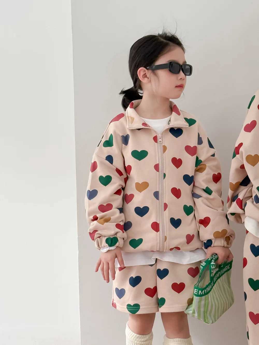 5379 children 2Pcs suit 2025 spring summer new full-color love sweater+pants boy two-piece set brother sisters clothing S2548