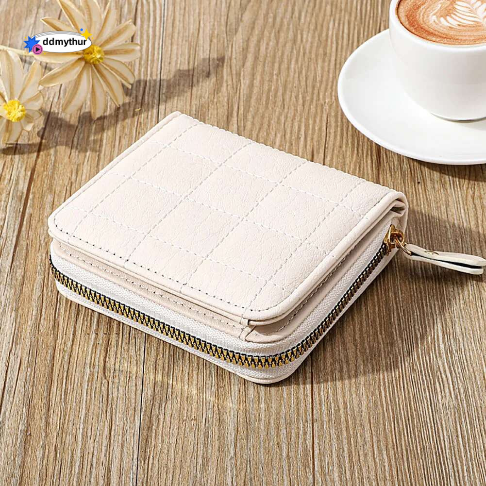 Women Coin Purse Simple PU Leather Wallet Zipper Solid Color Bifold Design Daily Men Card Holder Accessories ddmythur