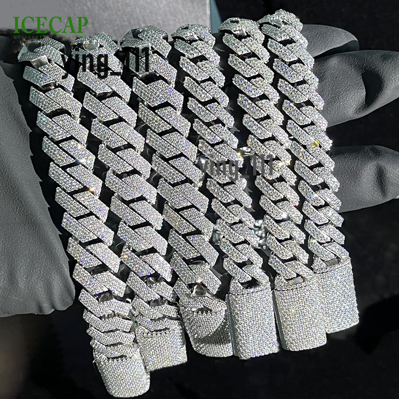 Moissante Cuban Necklace Iced Out 18mm 15mm 925 Silver VVS Moissanite Chain Men Hiphop Diamond Cuban Link Chains