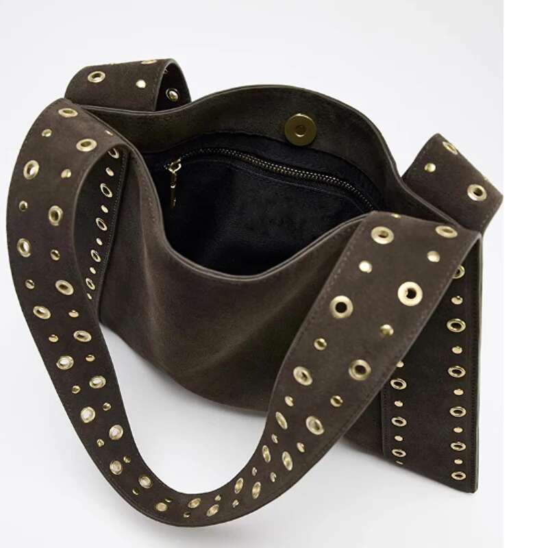 New Suede Tote For Women Rivet Shoulder Bags Vintage Women's Retro Handbag Purse Clutch Totes Large Shopping Bag