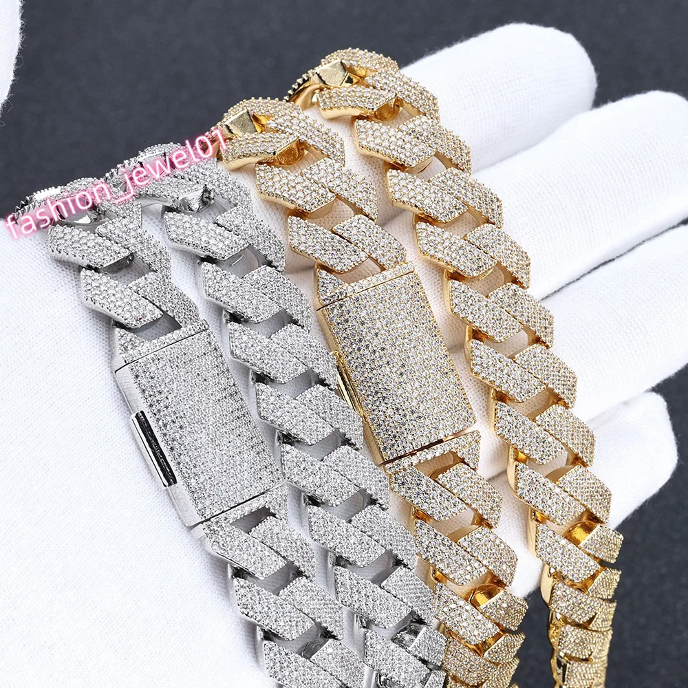 Hip Hop Jewelry Iced Out 15mm 4 Rows CZ Cuban Necklace Box Buckle Fashion Men Bling Prong Setting Diamond Miami Cuban Link Chain