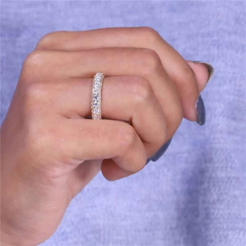Customized Solid 9K Yellow Gold Pave Set Full D Color VVS Moissanite Anniversary Eternity Band Ring