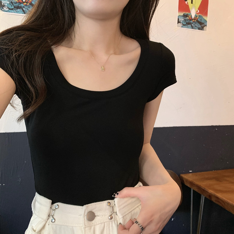 2025S Designer Women S T Shirt Solid Color Casual Versatile Short Sleeved T Shirt For Women S Inner Layer Base Shirt Summer Slim Fit U Neck Student To