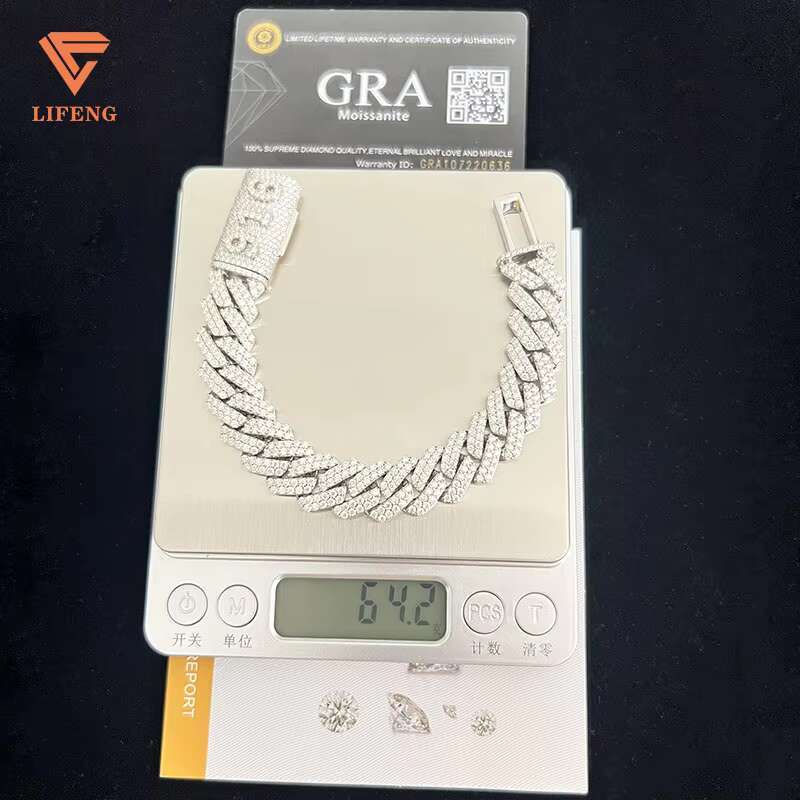 14mm Custom Fashion Jewelry Cuban Link Chain Bracelets White Gold Plated 925 Silver Vvs Moissanite Bracelet for Men and Women
