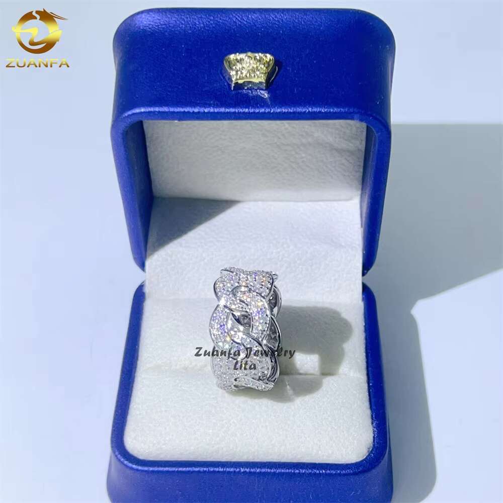 New Fashion Pass Diamond Tester Iced Out Hip Hop 925 Sterling Silver Cuban Moissanite Ring