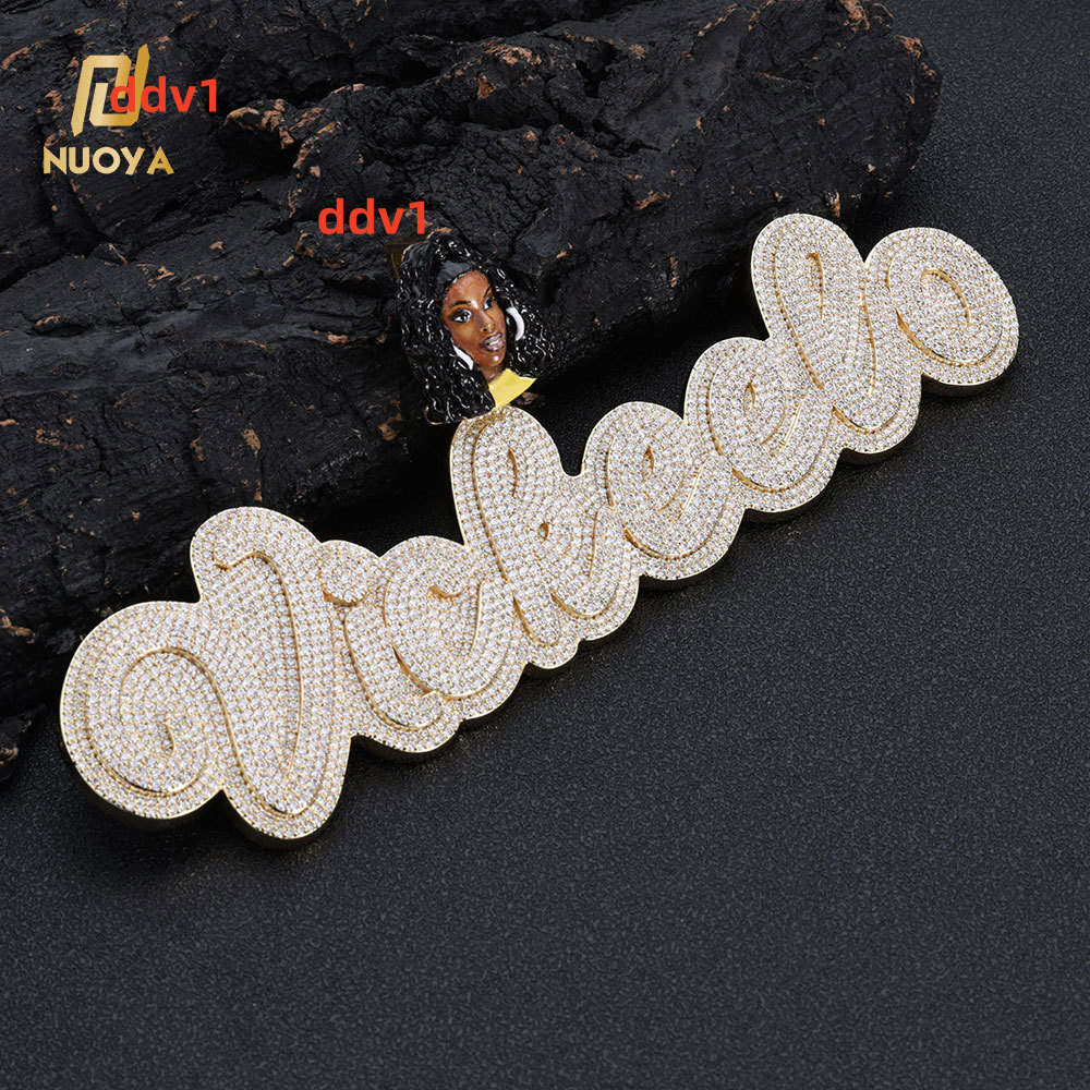 NUOYA Fine Jewelry Mens Hip Hop Customized Letter Pendant Micro Pave VVS Moissanite Letter Enamel Head Pendant for Gift Customizable