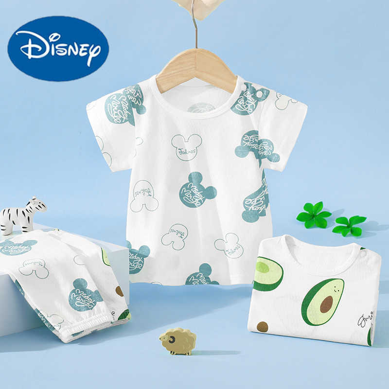 Disney Baby Short Sleeve Set Thin Summer Boys and Girls Pure Cotton Split Clothes Childrens Cartoon Pajamas Shorts Summer ClothesXJ250409