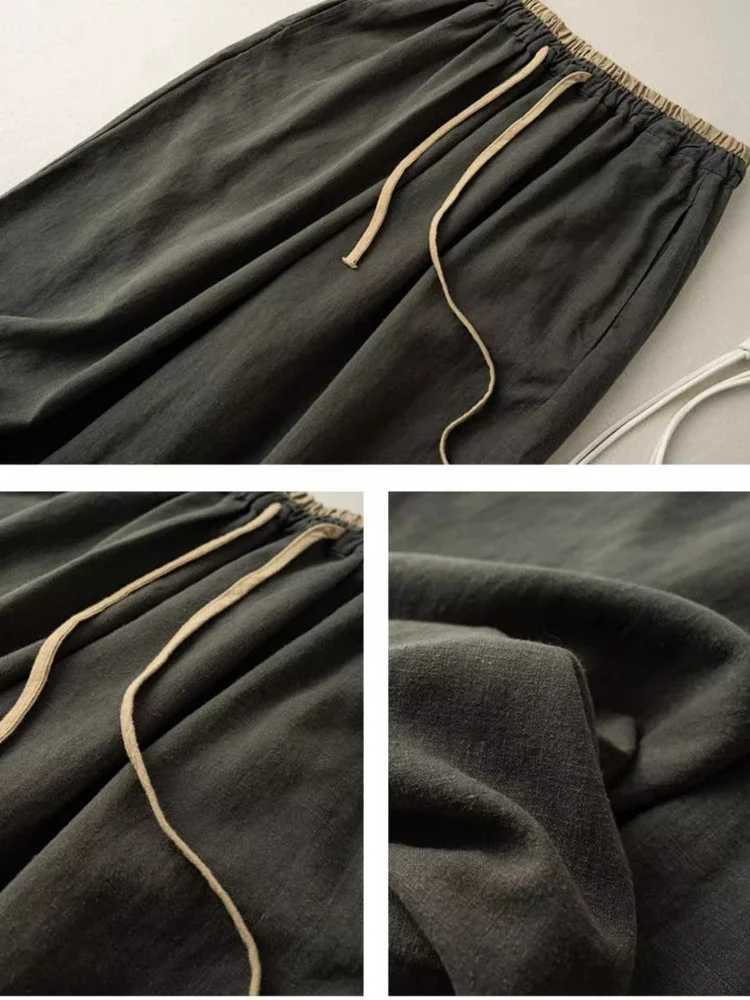 Elastic Drstring waist casual pants summer retro cotton linen loose harem pants basic Versatility wide leg ankle pantsXJ250403
