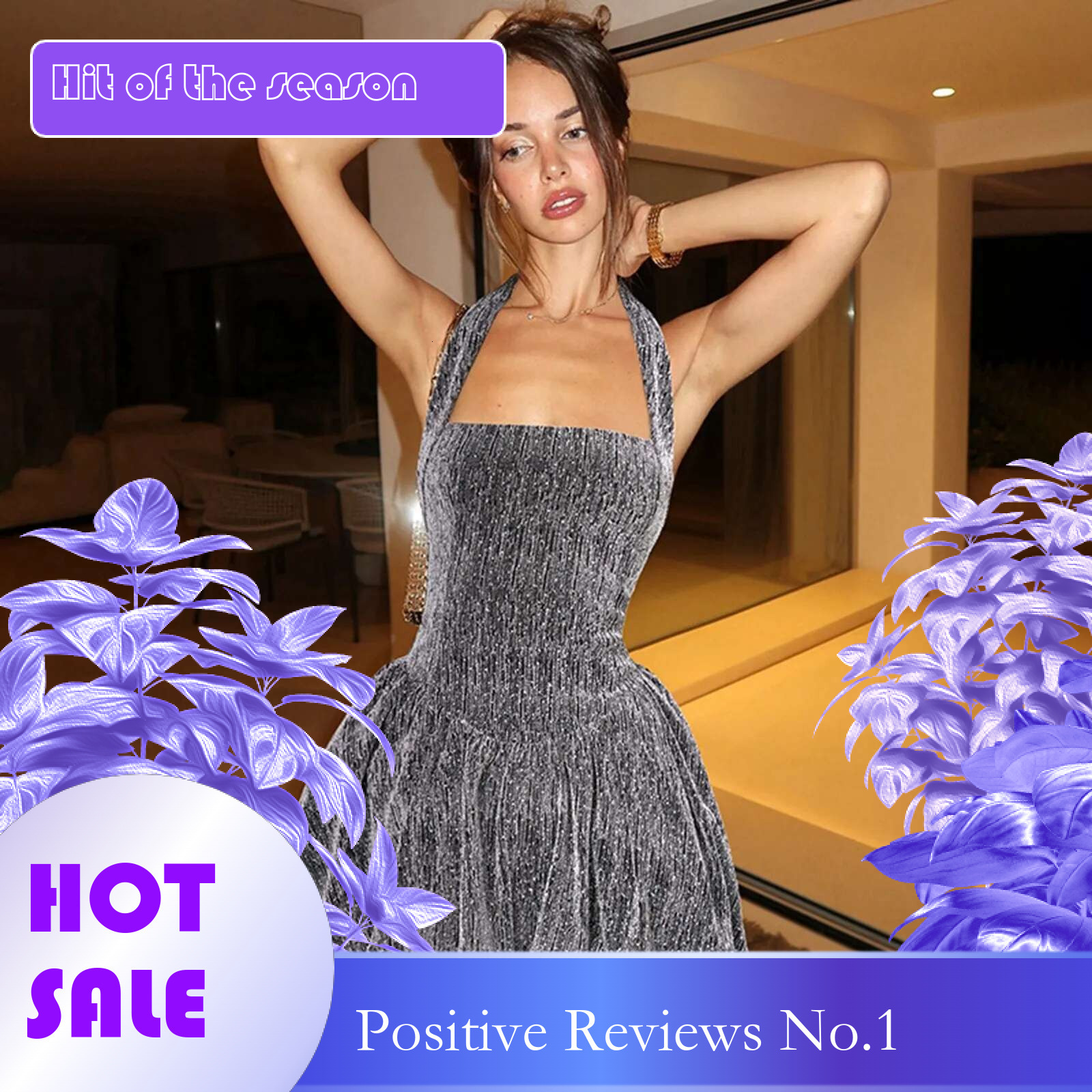 Dongdumaoyi Sexy Halter Evening Party Dress Club Fashion Elegant Bright Silk Backless Slim Fit Pleated Bubble Dresses Spring Summer