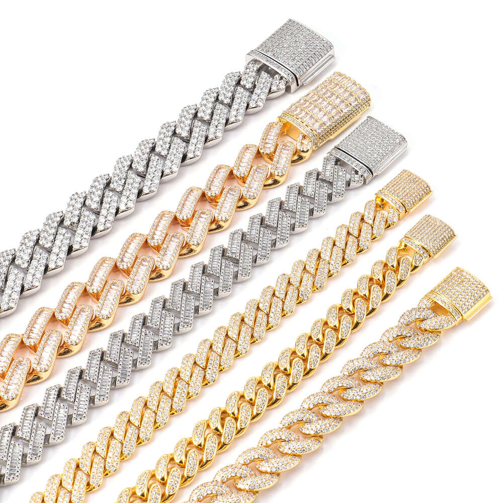 Moissanite Diamond Miami Cuban Link Chain 6~15mm White Gold Real 14K Rose Gold Necklace Bracelet 925 Silver Plated