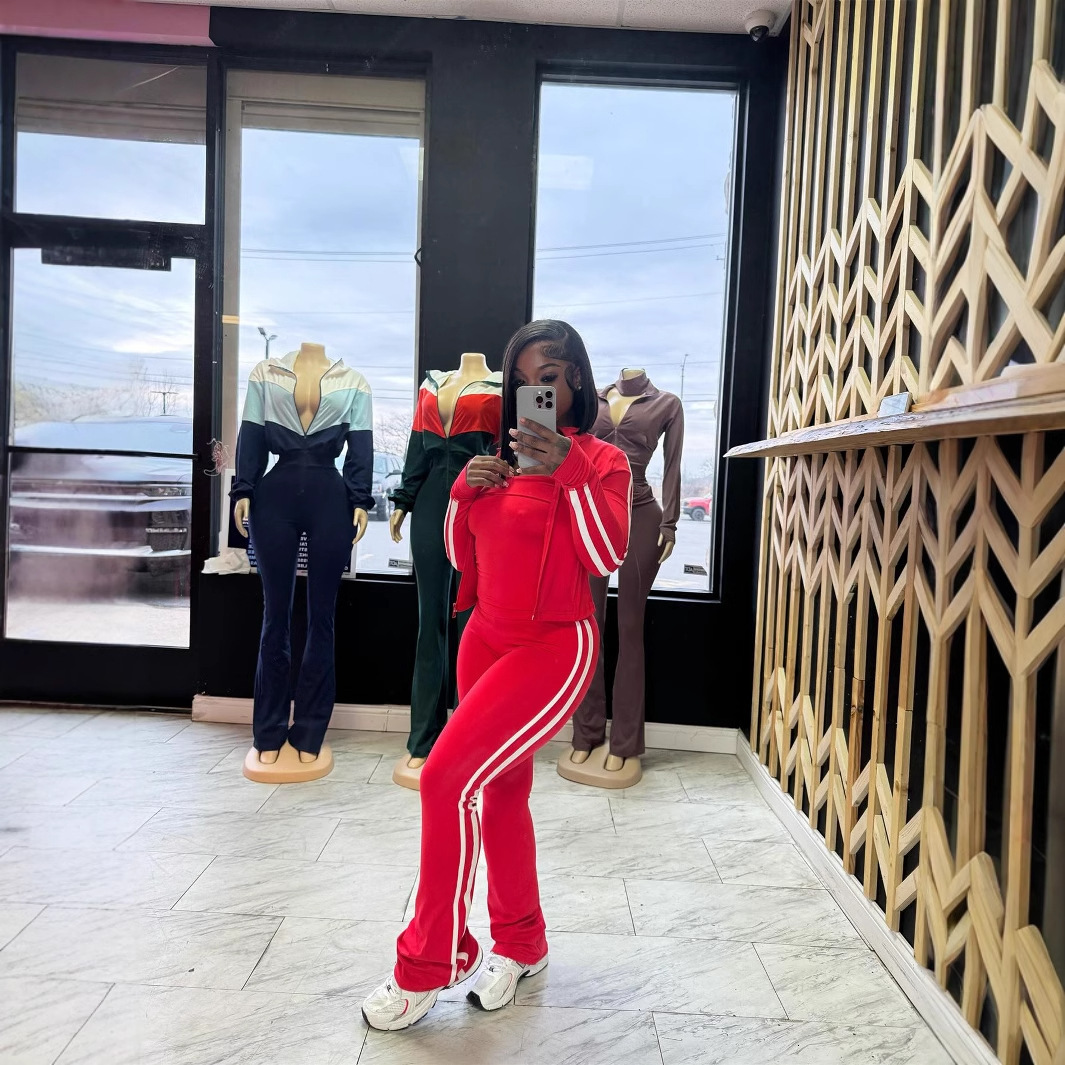 2025S Designer Women S Set Summer New Strapless Underwear Long Sleeved Striped Jacket Waist High Pants Three Piece Set