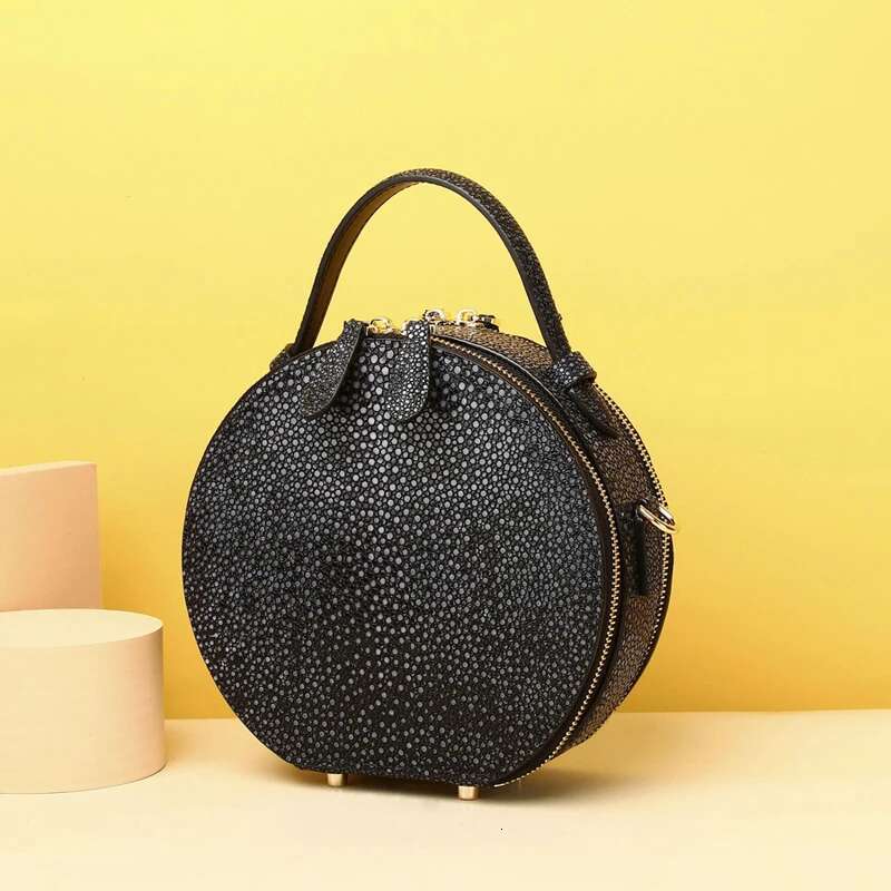 2023 Winter New Fashion Round Handbag Cowhie Women's Designer Genuine Leather Female Bag