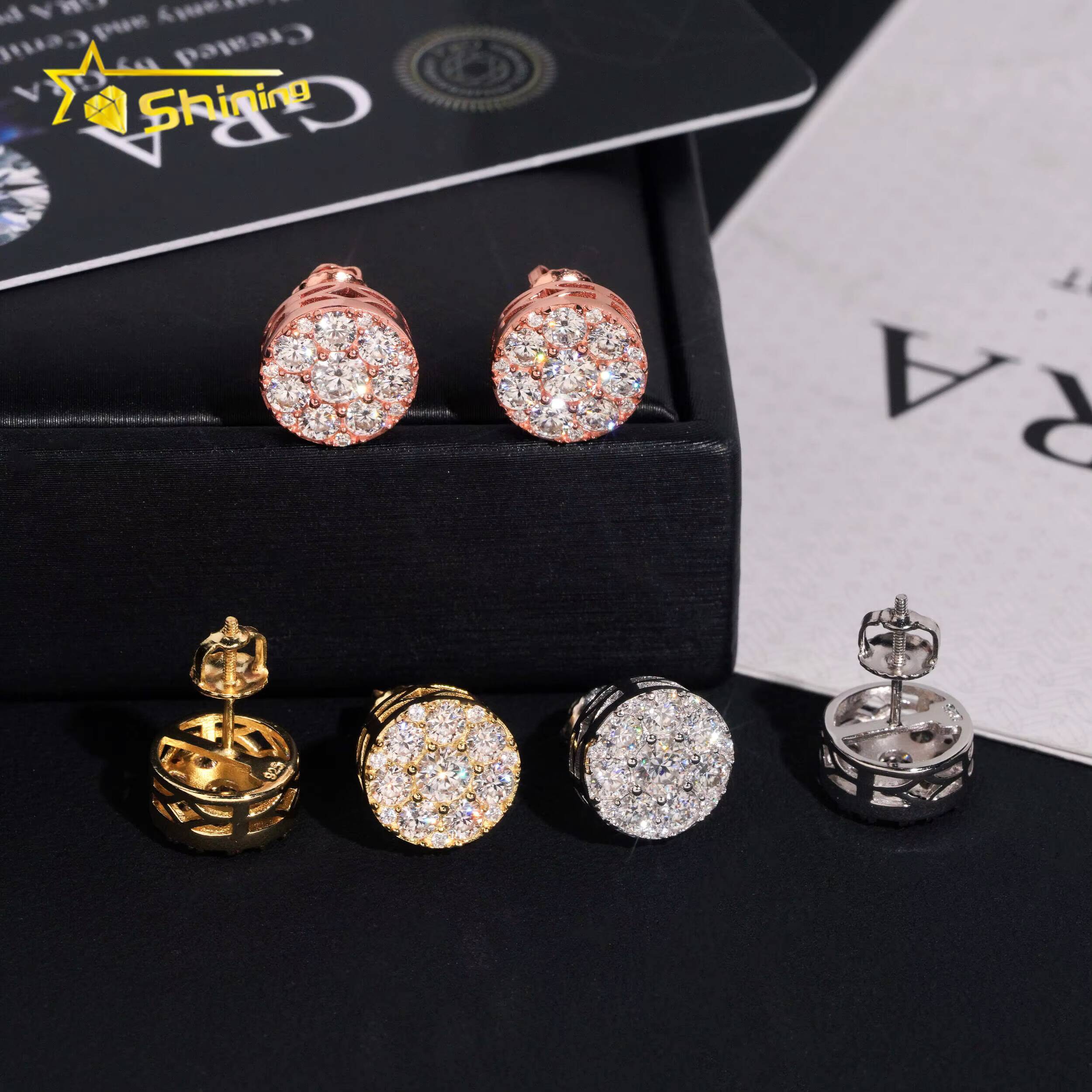 Hot Selling Fashion Earrings Men Women Hip Hop Moissanite Stud Earrings Custom Iced Out Silver 925 Earrings Daily Wear
