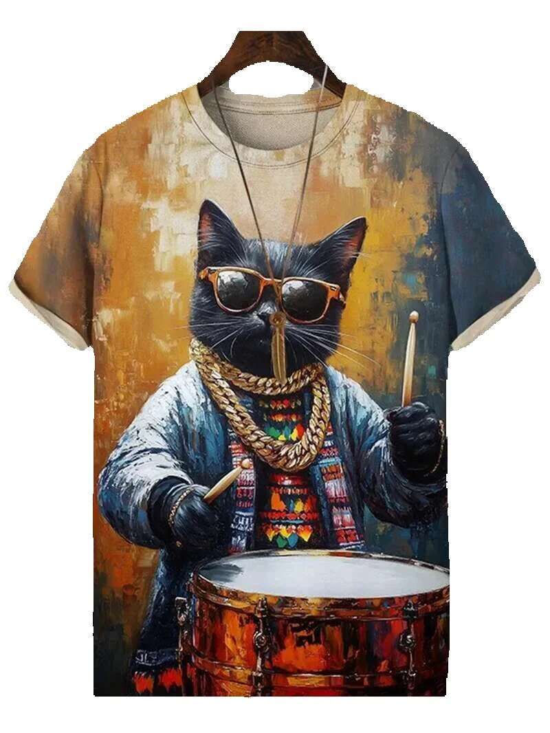 Japanese Ukiyo-E Pattern Men's Fashion Summer Short Sleeve 3D Animal Printed Loose Haruku Children's T-shirt