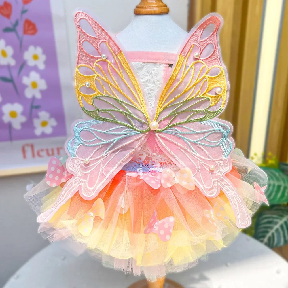 Dog Clothing Summer Thin Cat Princess Tight Clothes Rainbow Butterfly Ping Pong Leather Pet Clothing Accessories Dog Dress 250409