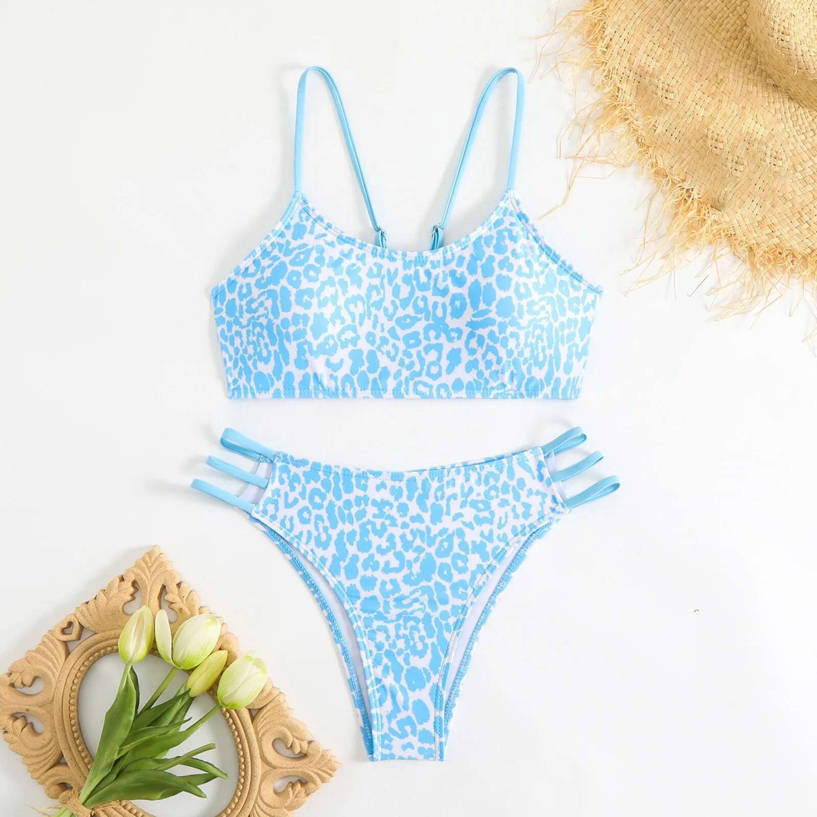 Dongdumaoyi Sexy Leopard Bandeau Bikini Push Up String Back Bikinis Women Brazilian Swimwear Ring Linked Bathing Suit Swimsuit Beach Wear
