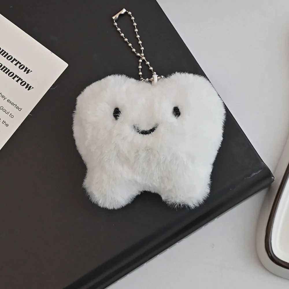 Cute teeth plush keychain cartoon smart teeth pendant soft filled keychain car keyring back bag decoration jewelry giftXJ250409
