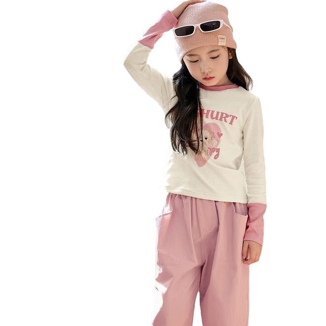 Ddmyshoesvip Girls Spring And Long Sleeve Autumn New Style Western Sweet Fake Two Piece Top Medium Sized Children S T Shirt