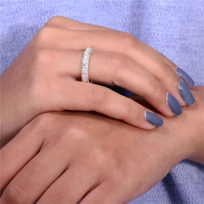 Customized Solid 9K Yellow Gold Pave Set Full D Color VVS Moissanite Anniversary Eternity Band Ring