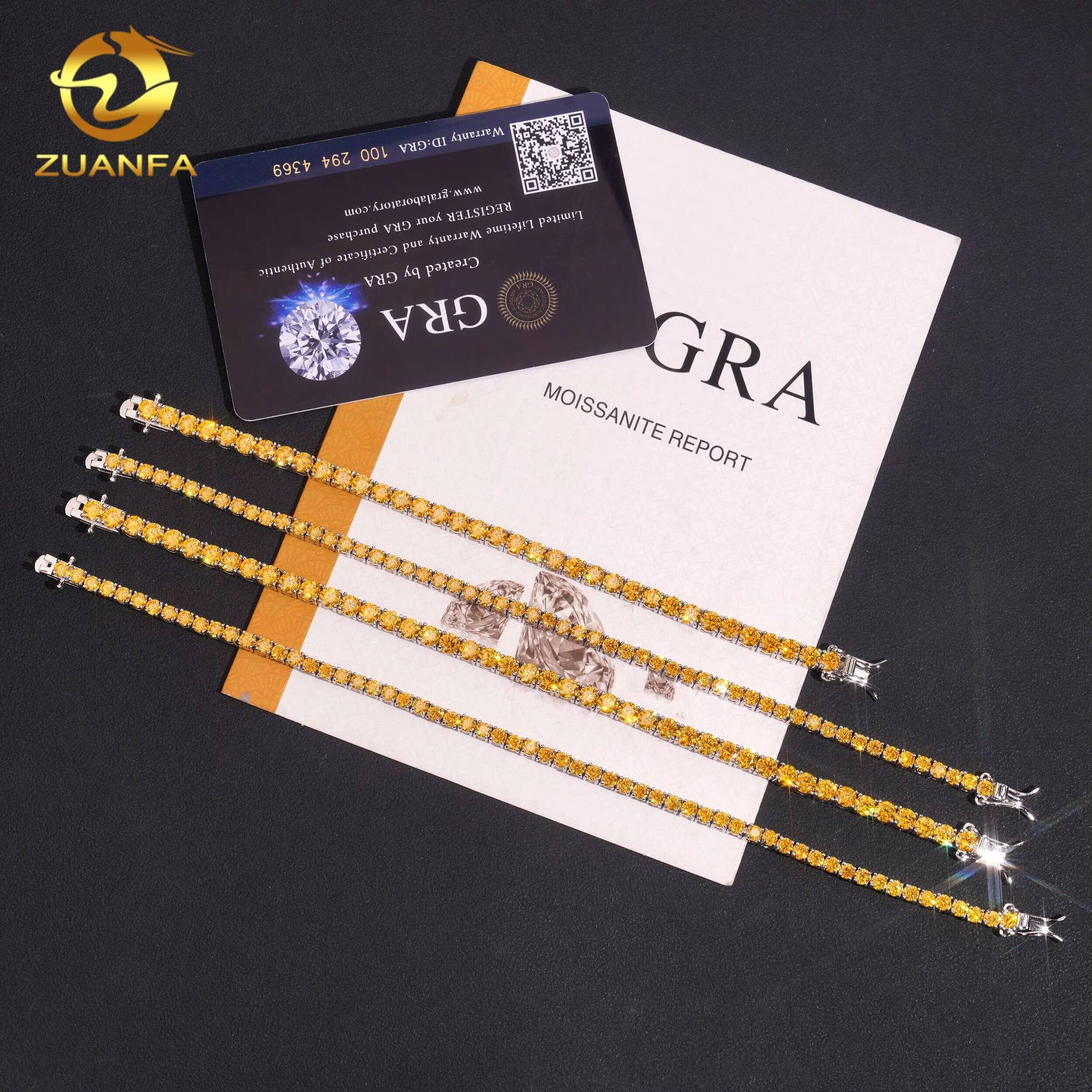 Hot Sale Bracelet Moissanite Pass Diamond Tester 925 Sterling Silver Gold Plated 3mm Yellow Moissanite Tennis Bracelet Jewelry