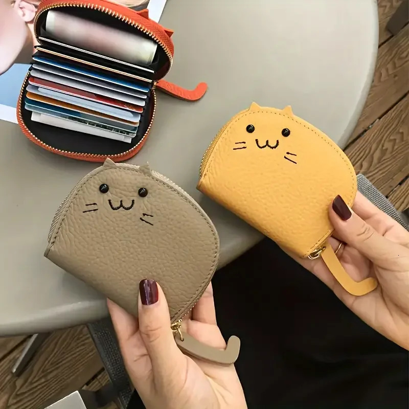 Cartoon cat shaped n wallet womens multi card slot holder cute and fashionable artificial leather coin creative ID 250408