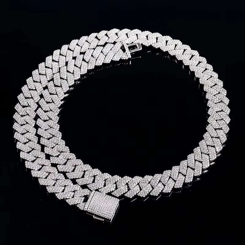 Moissanite Diamond Miami Cuban Link Chain 6~15mm White Gold Real 14K Rose Gold Necklace Bracelet 925 Silver Plated