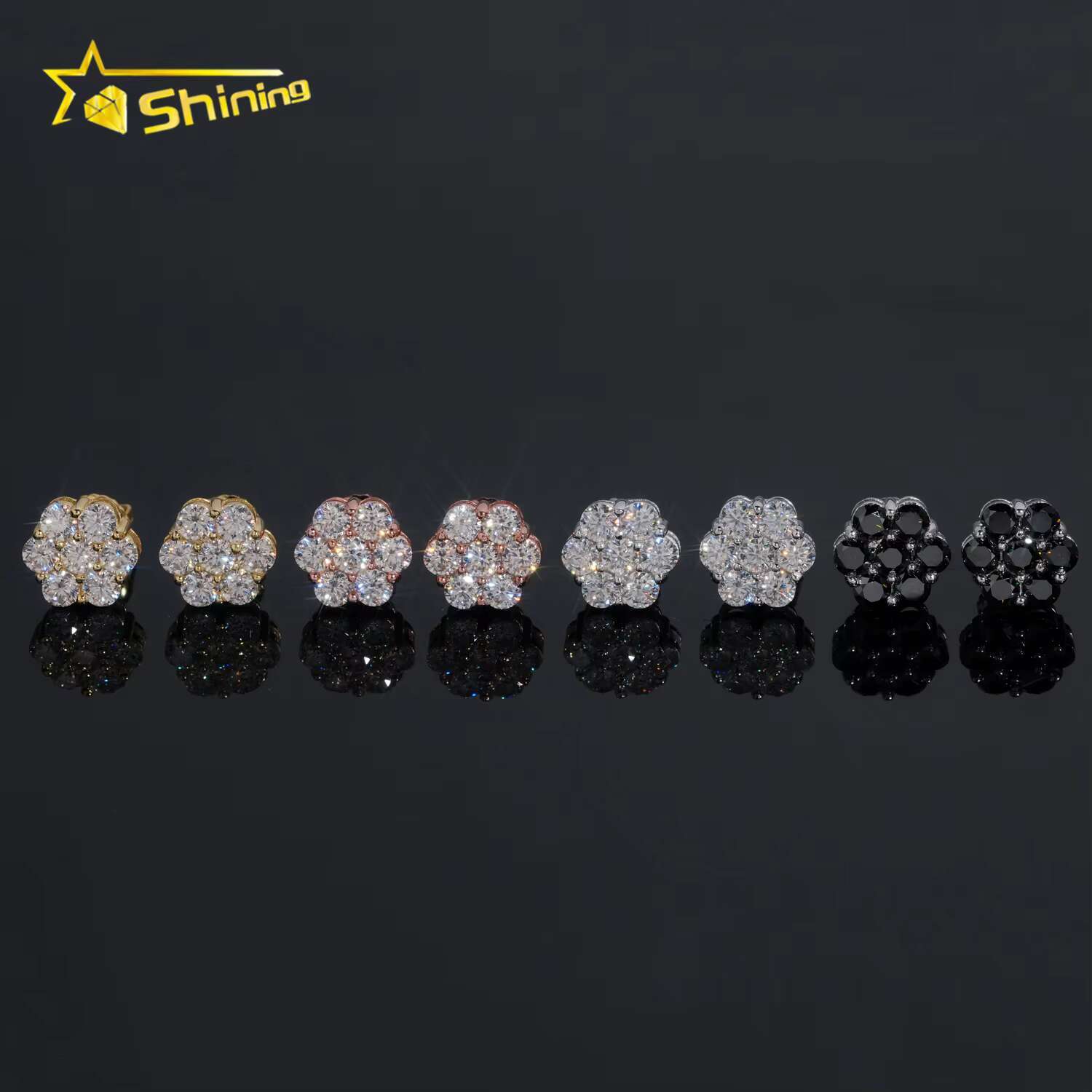 Hip Hop Popular Cluster Stud Earrings Moissanite GRA Certificated Screw Back Flower Earrings Women Silver 925 Earrings