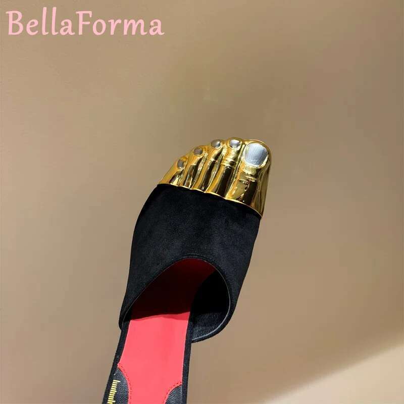 Novelty Golden Toe Women's One-Strap Sandals Contrast Color Personality Exaggerated Modern Catwalk DIY Five-Finger Suede Slipper